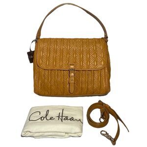Cole Haan Jenna Brown Genuine Leather Quilted Handbag Shoulder Bag Satchel $398